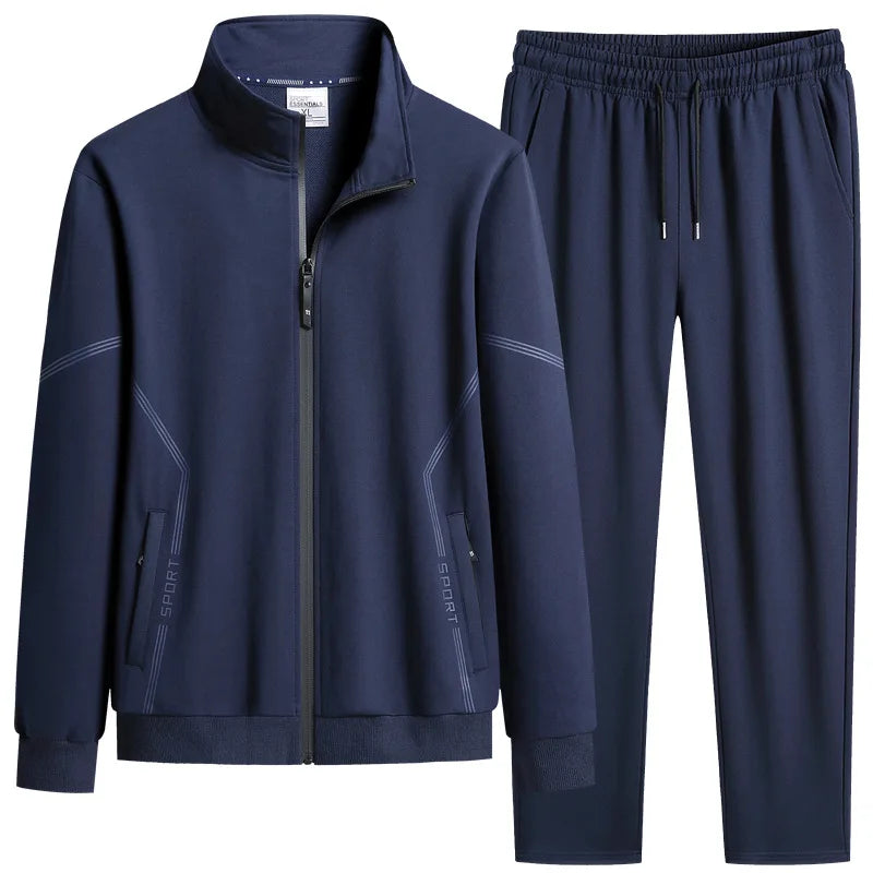 Navy tracksuit with jacket and pants on a white background