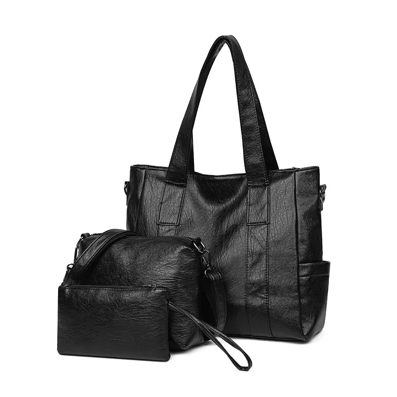 3-Piece Women's PU Leather Shoulder Crossbody Handbags Set