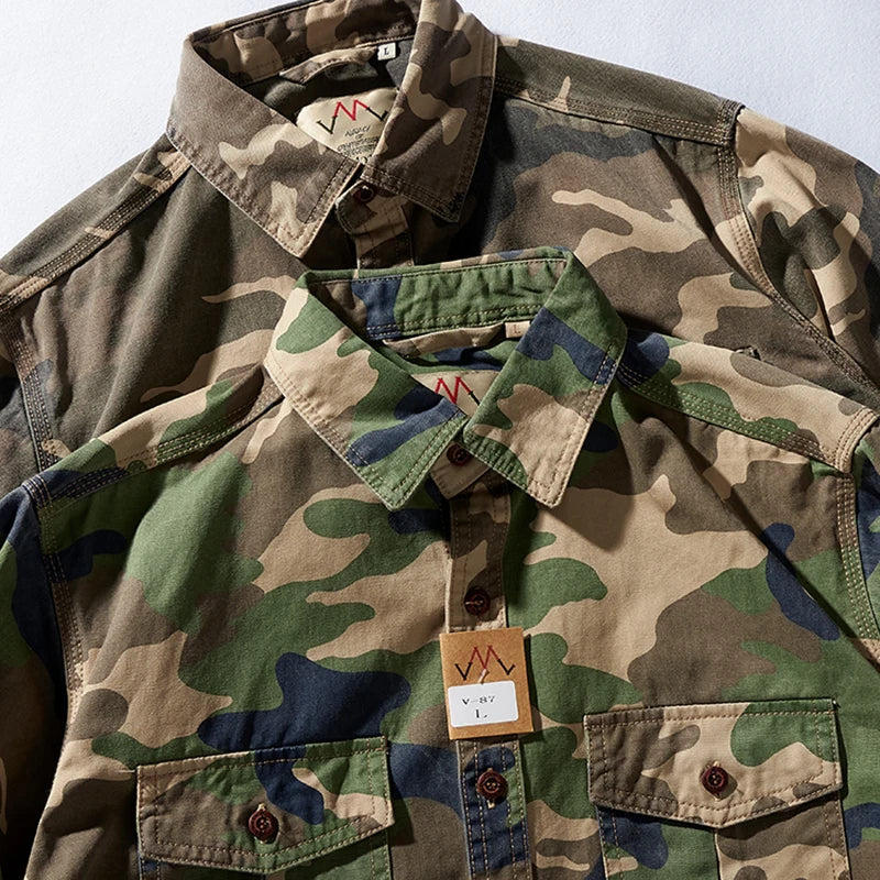 Men's Military Camo Shirt: Multi-Pocket Cargo Blouse Vintage Loose