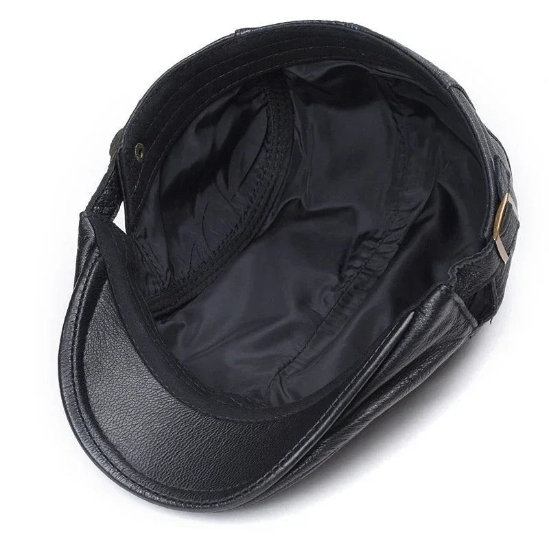 Genuine Leather Duckbill Beret - Unisex Casual Cabbie Bonnet