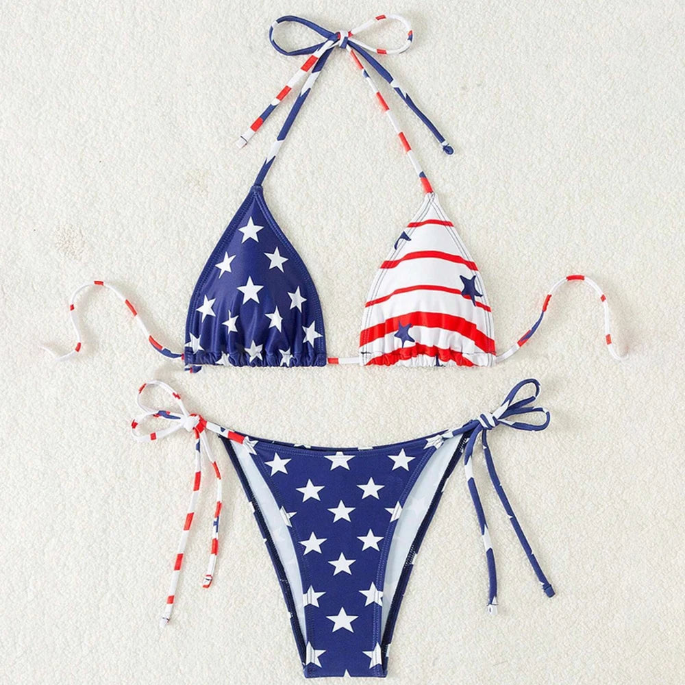Sexy USA Flag Print Beach Bikini Set – 2-Piece Lingerie Swimsuit