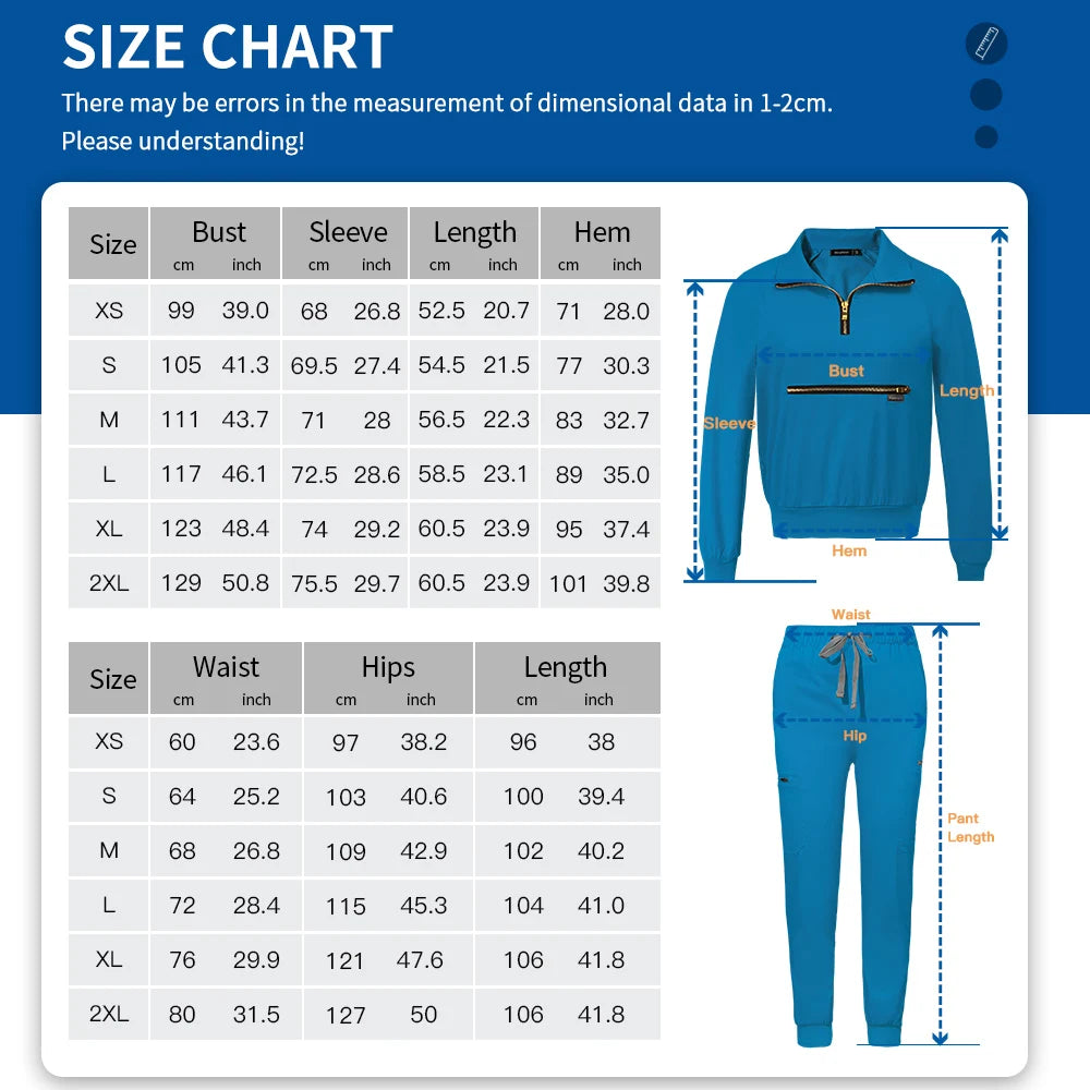 Stylish & Comfortable: Long Sleeve Fashion Medical Scrub Set for All-Day Comfort Chart