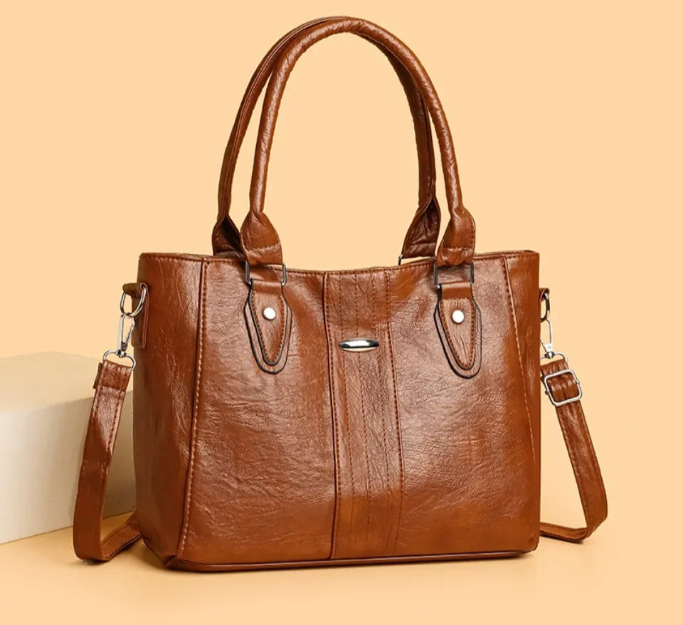 Vintage Soft Leather Handbag – Large Capacity Designer Shoulder Tote for Women
