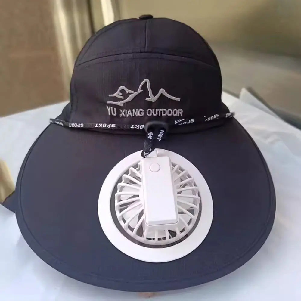 Large Brim Fan Hat - Rechargeable UV Protection Sun Shading Cap
