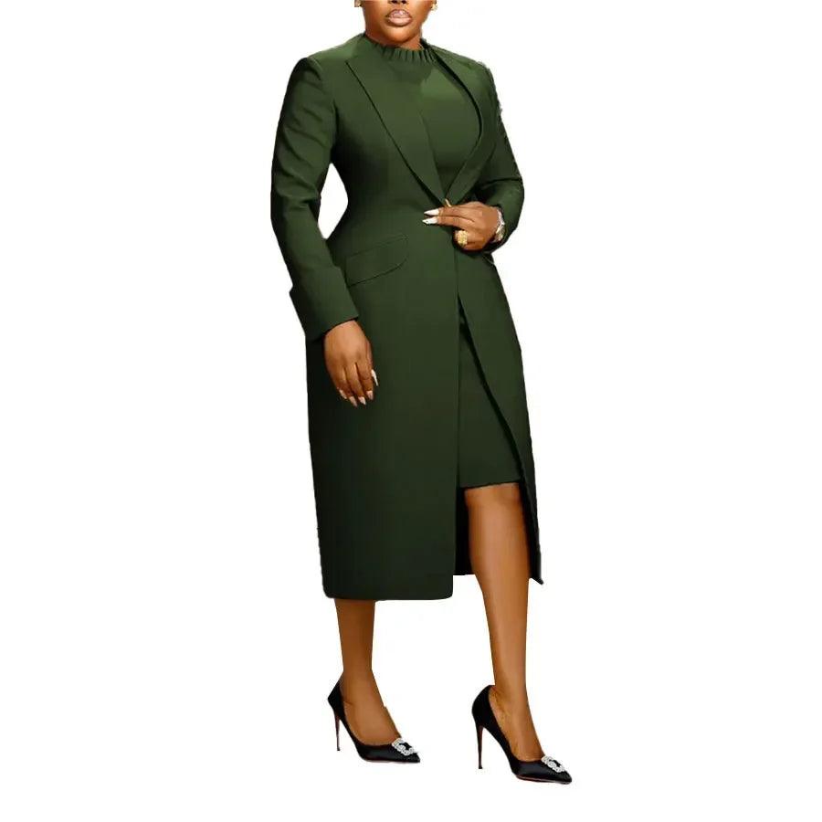 Elegant Office Lady Two-Piece Blazer & Dress Set – Professional Slim Fit Outfit