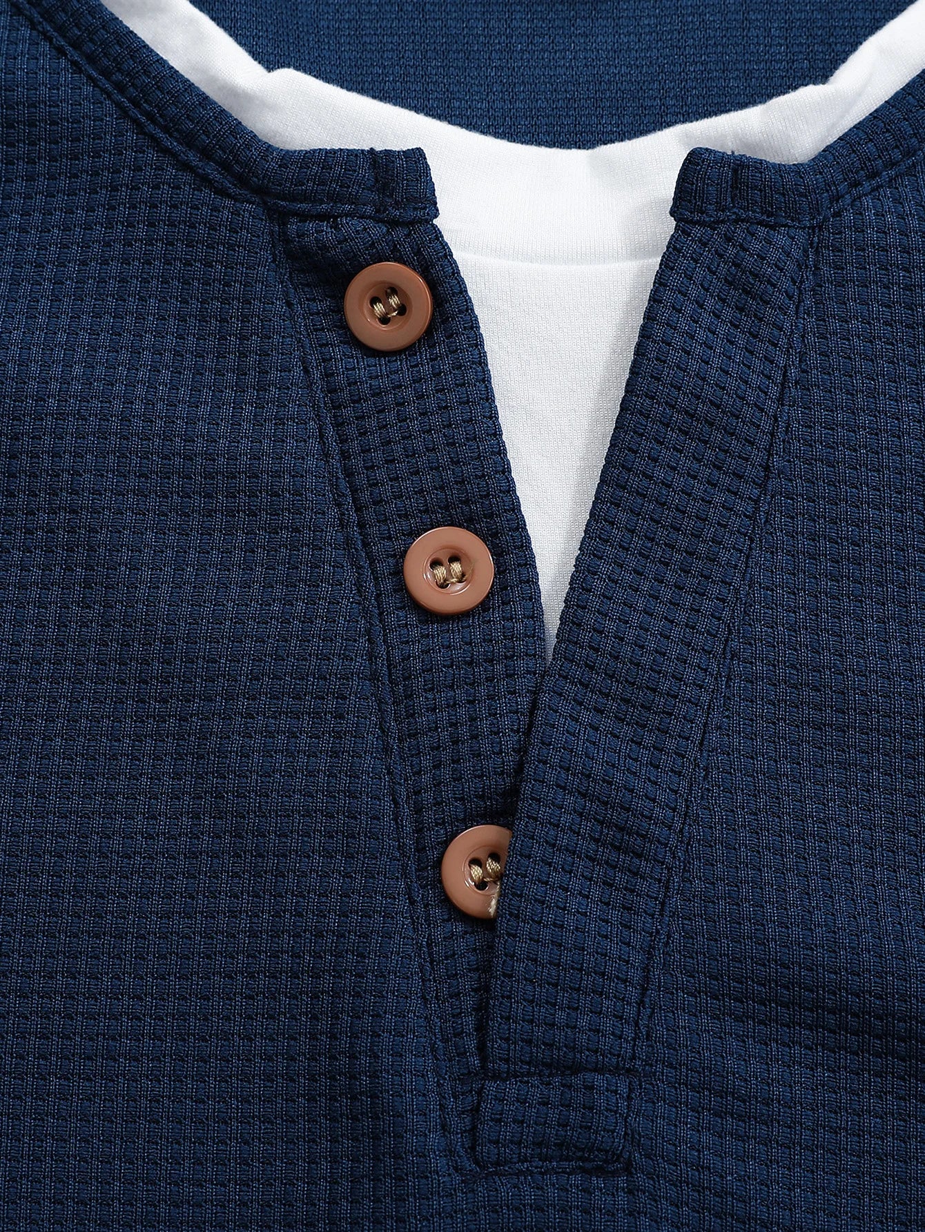 Men's New Henley Collar Shirt: Fake Two-Piece Waffle T-Shirt