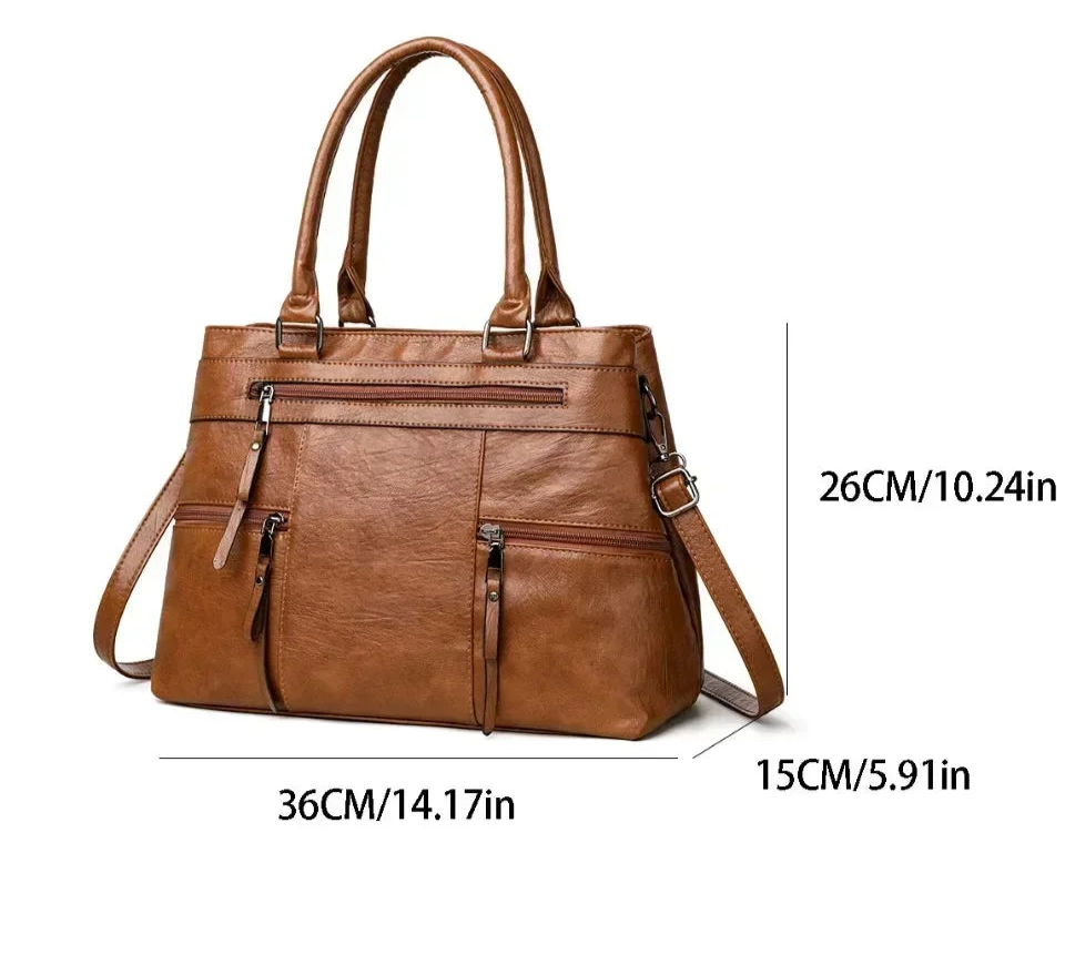 Elegant Women's Leather Handbag – Large Casual Tote & Crossbody Bag