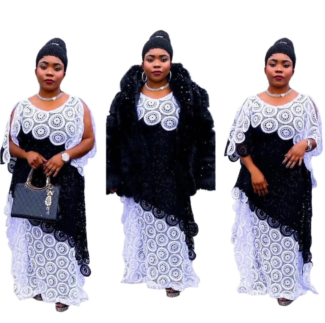 African Party Elegant Lace Abayas Dashiki Robe Kaftan Long Maxi Dress