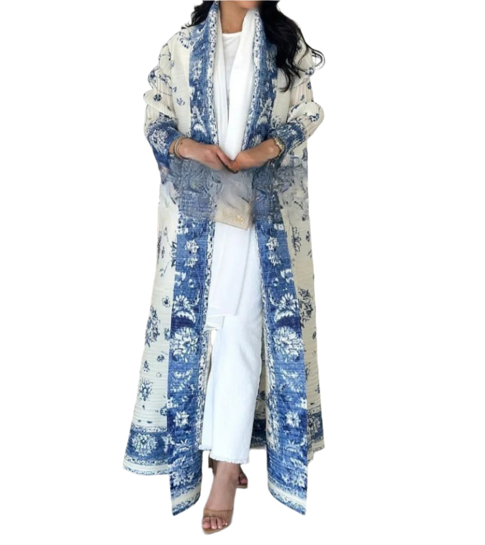 Women's Open Abaya – Pleated Stretch Maxi Cardigan Robe