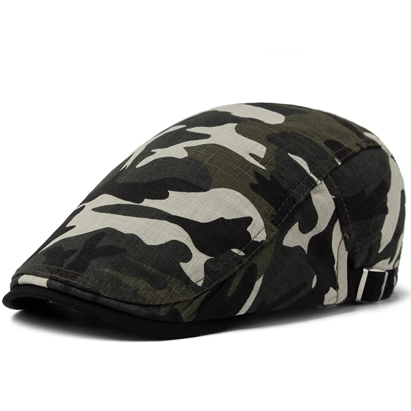 Men’s Camouflage Cotton Linen Beret – Adjustable Lightweight Sun Cap