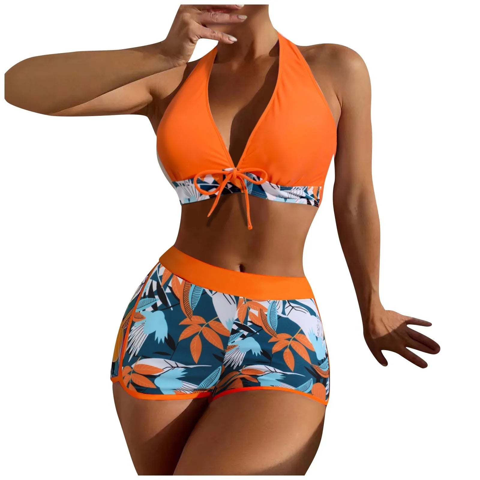 High Waist Plant Print Bikini Set – 2-Piece Swimwear for Women