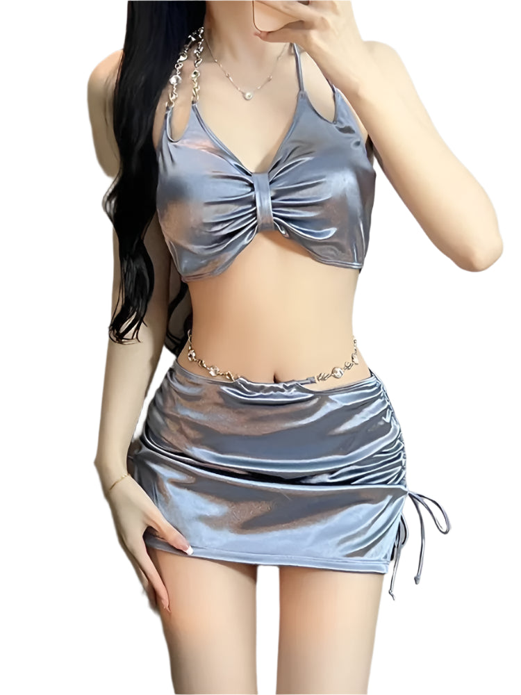 Women's Sexy Bikini: 3PC Silver Gray Sports Style Swimsuit