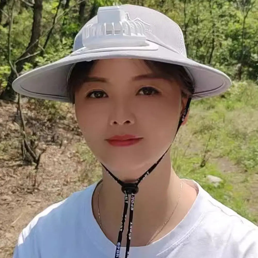 Large Brim Fan Hat - Rechargeable UV Protection Sun Shading Cap