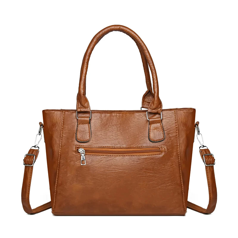 Vintage Soft Leather Handbag – Large Capacity Designer Shoulder Tote for Women
