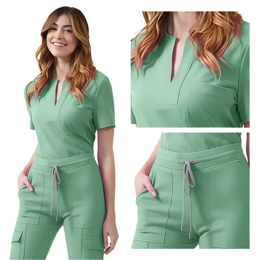 Women's Medical Scrubs Uniform Set - Pocket Top & Pants for Work