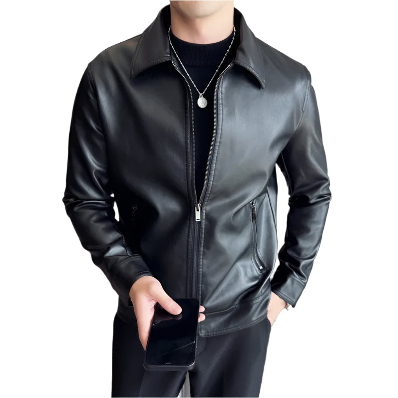 Men's Bomber Leather Jacket: Anti-Wind Lapel, Slim Fit Autumn Coat