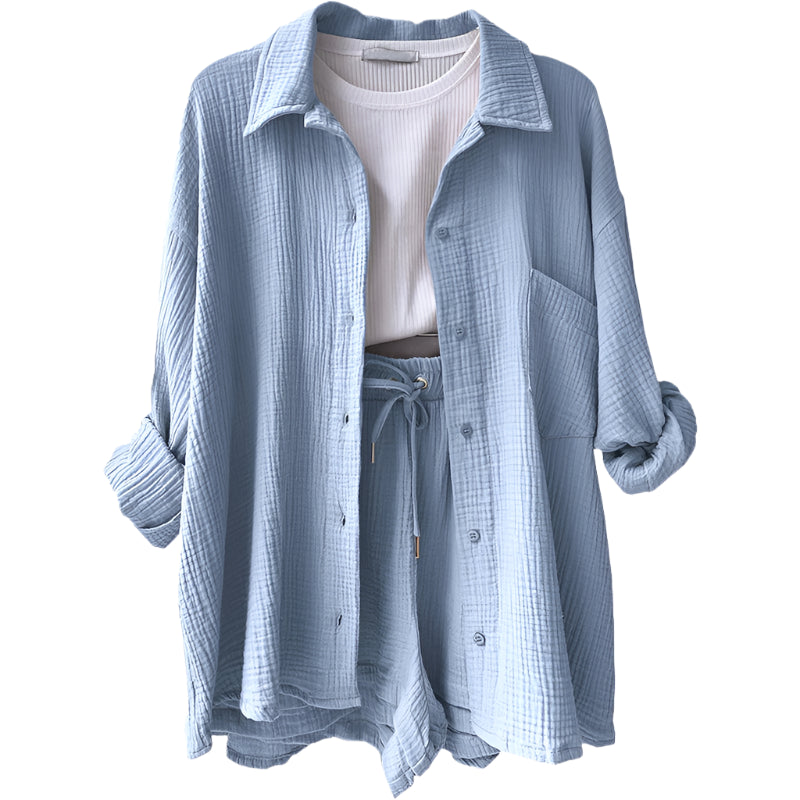 Women's Casual Shirt & Shorts Suit - Full Sleeve Spring/Summer Set