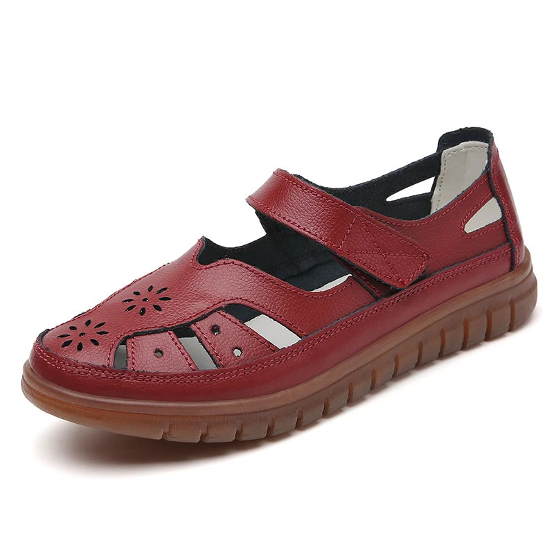 Women's Breathable Leather Sandals: Non-Slip Casual Roman Style
