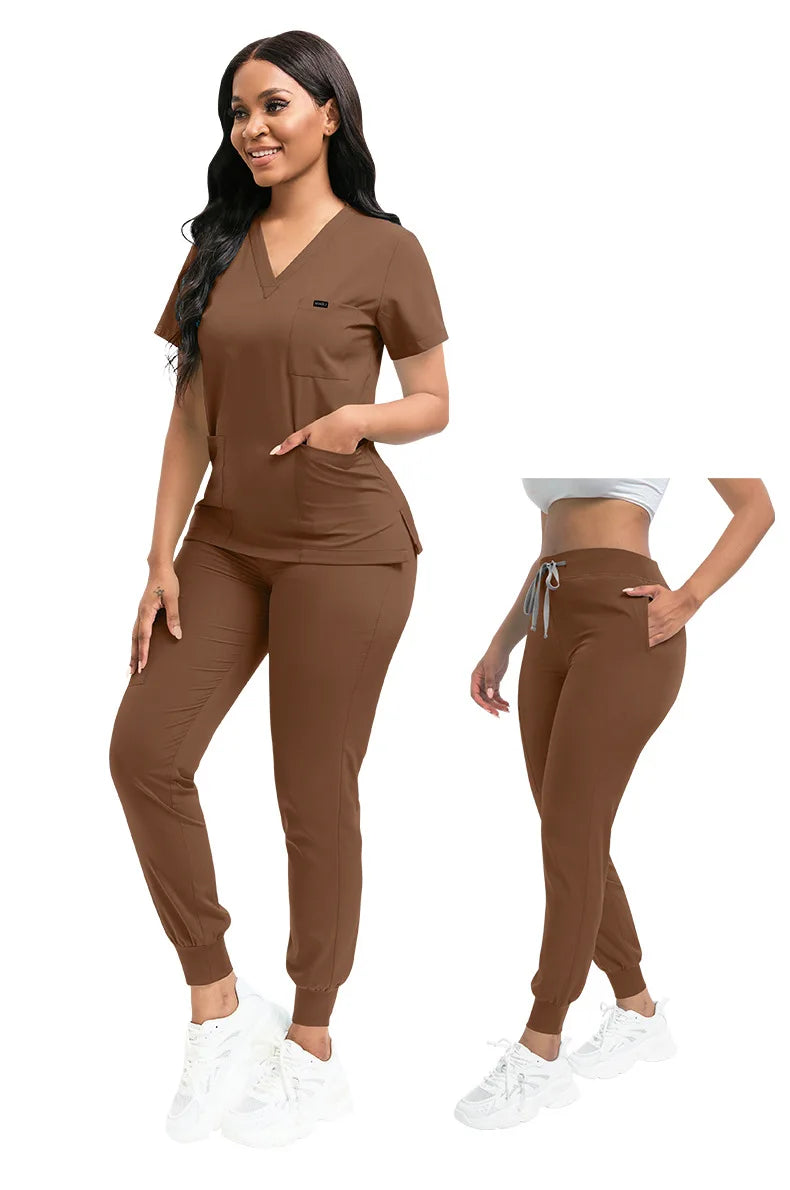 Multicolor Unisex Medical Scrubs Set - Short Sleeve V-Neck Workwear