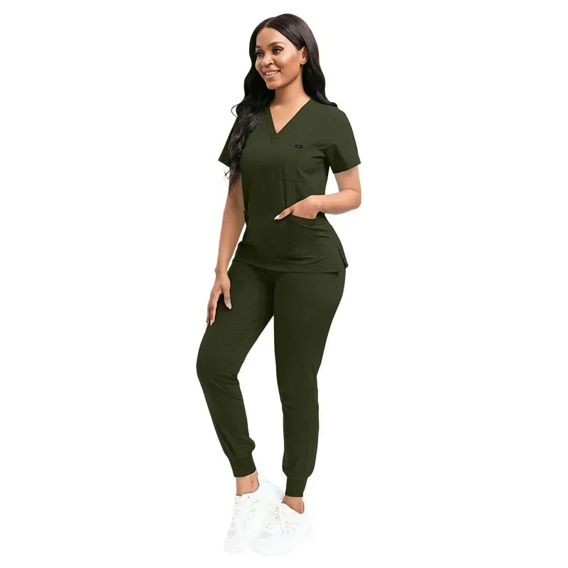 Multicolor Unisex Medical Scrubs Set - Short Sleeve V-Neck Workwear