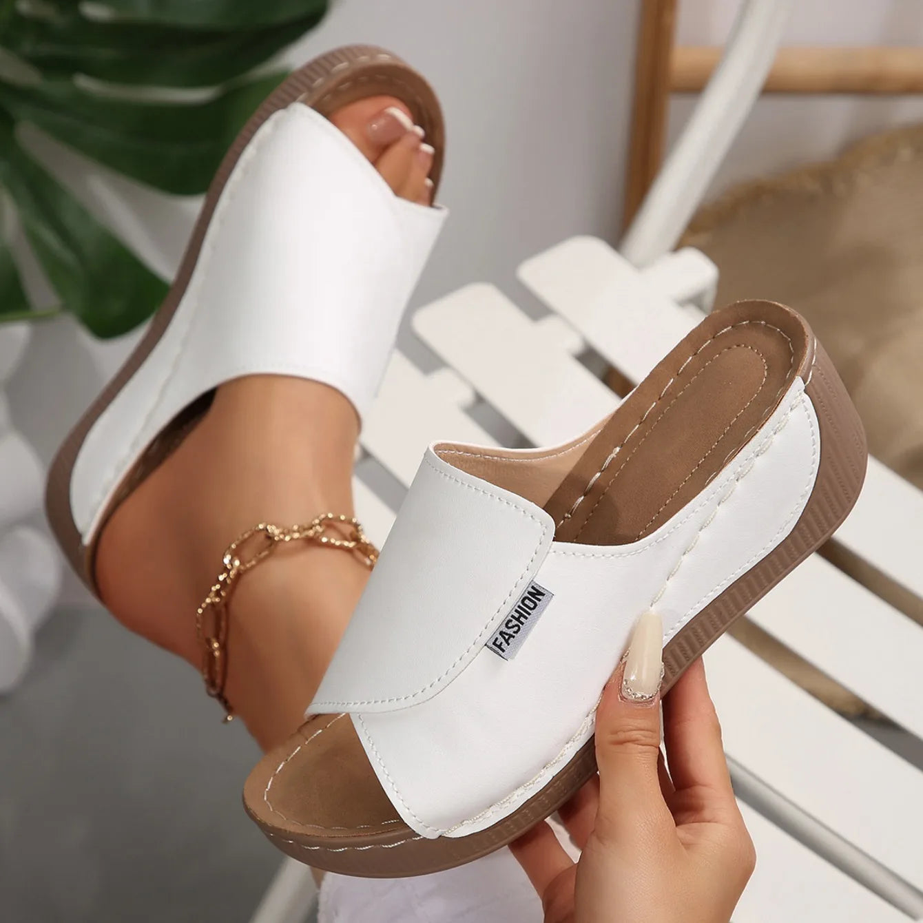 Women's Summer Wedge Slippers - Open Toe Breathable Buckle Sandals