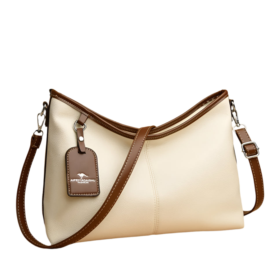 Soft PU Leather Shoulder Bag - Color Contrast Crossbody Tote for Women