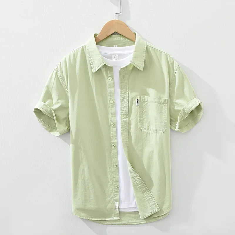Men’s 100% Cotton Short Sleeve Shirt – Summer Lightweight Office Top