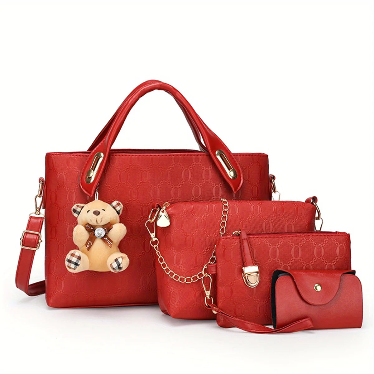 4PCS Geometric Tote Bag Set - Handbag, Crossbody, Clutch & Card