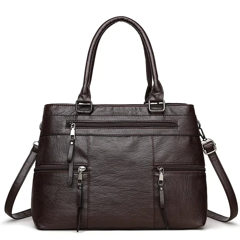 Elegant Women's Leather Handbag – Large Casual Tote & Crossbody Bag