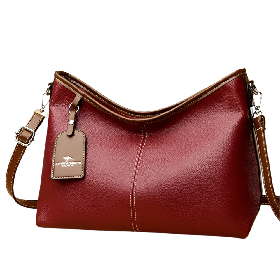 Soft PU Leather Shoulder Bag - Color Contrast Crossbody Tote for Women