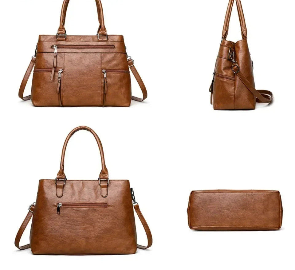Elegant Women's Leather Handbag – Large Casual Tote & Crossbody Bag