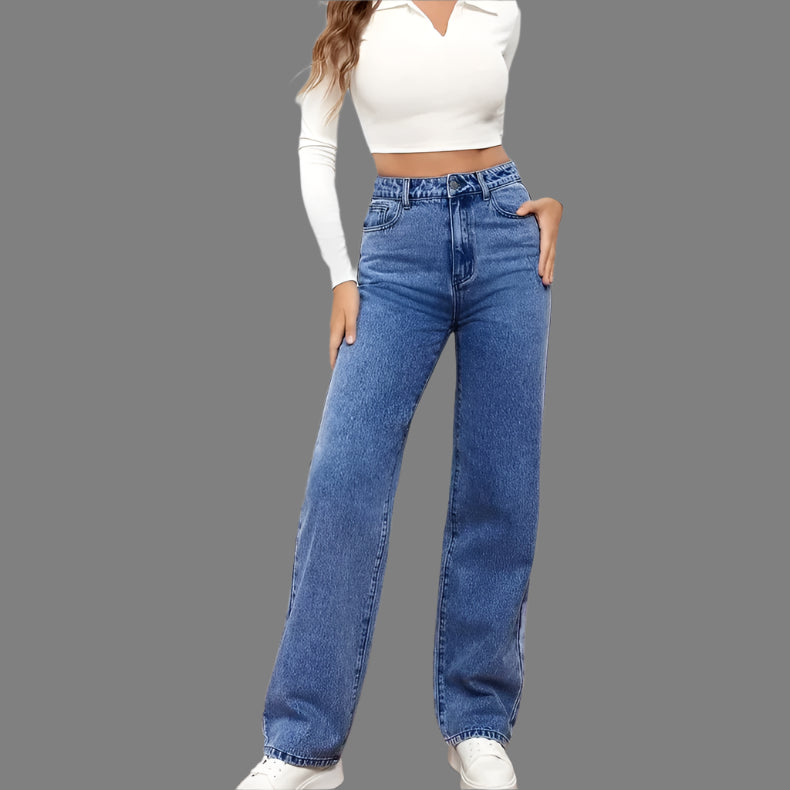 Women's Y2K Loose Straight Jeans - High Waist Ankle Length Denim-Look