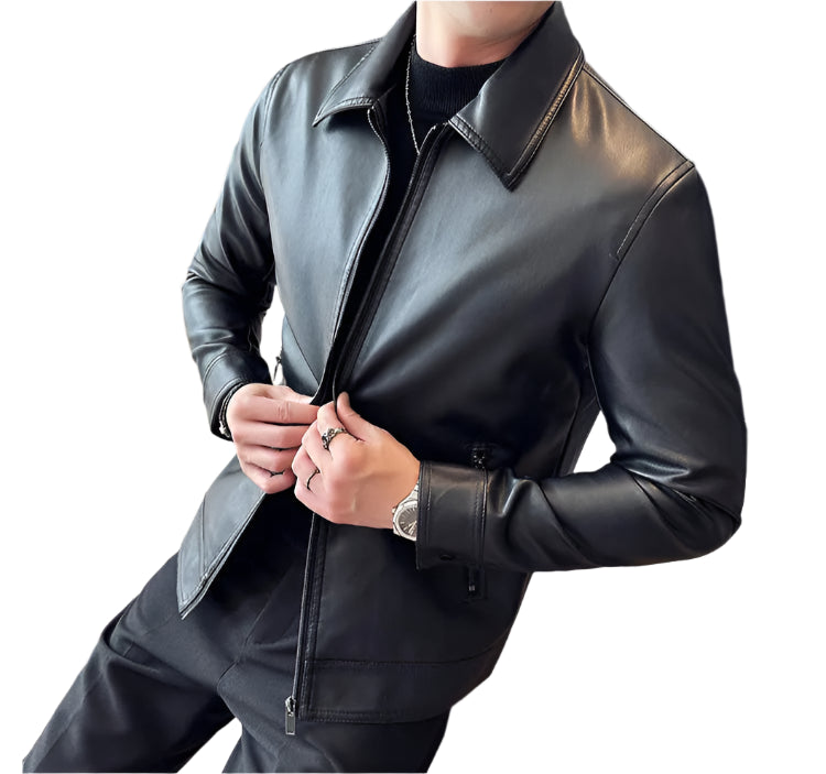 Men's Bomber Leather Jacket: Anti-Wind Lapel, Slim Fit Autumn Coat