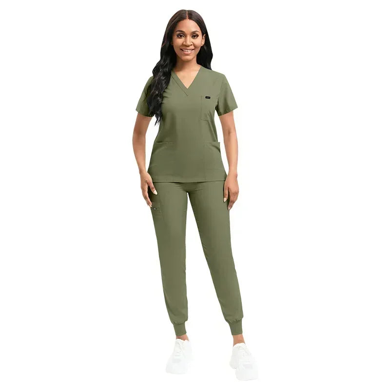 Multicolor Unisex Medical Scrubs Set - Short Sleeve V-Neck Workwear