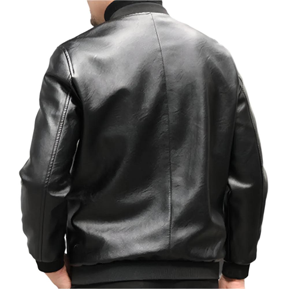 Men's Thickened Warm PU Leather Bomber Jacket - Thermal Stand-Up Collar Business Casual Outerwear - JVMCL