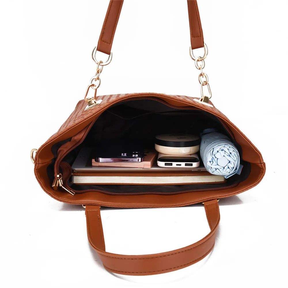 Libarrecy Fashion 6PC Handbag Set - Braid Shoulder Crossbody Tote