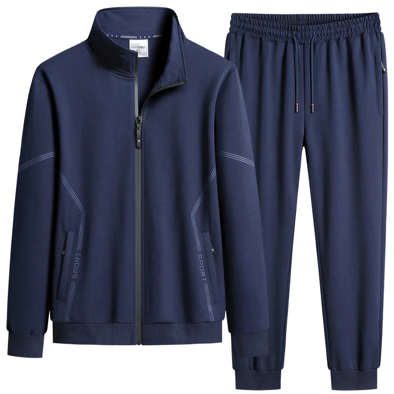 Navy tracksuit with jacket and pants on a white background