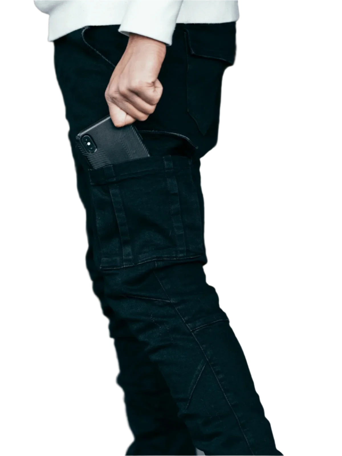Men’s Cargo Jeans – Mid Waist Multi-Pocket Casual Denim Pants