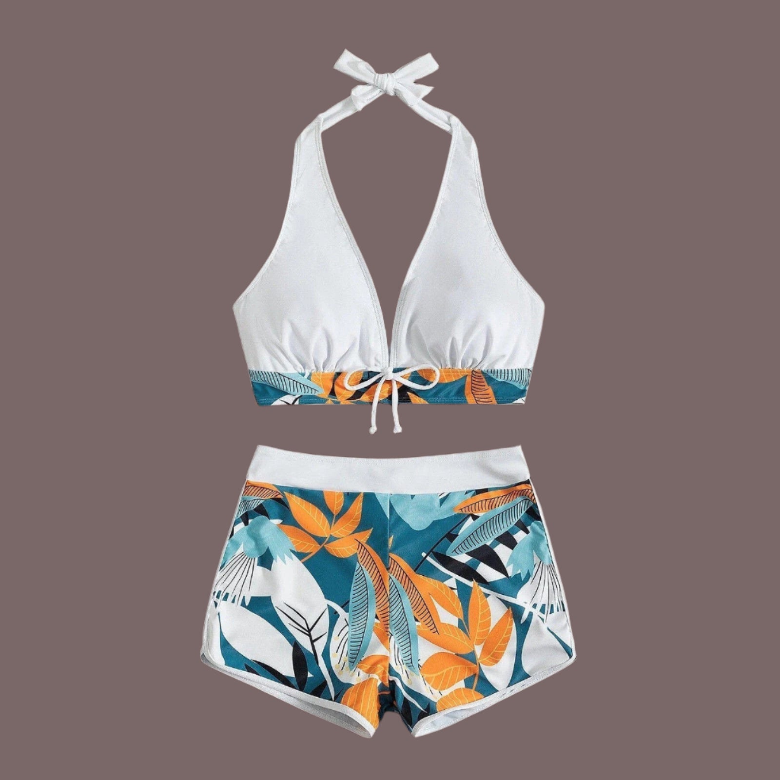 High Waist Plant Print Bikini Set – 2-Piece Swimwear for Women