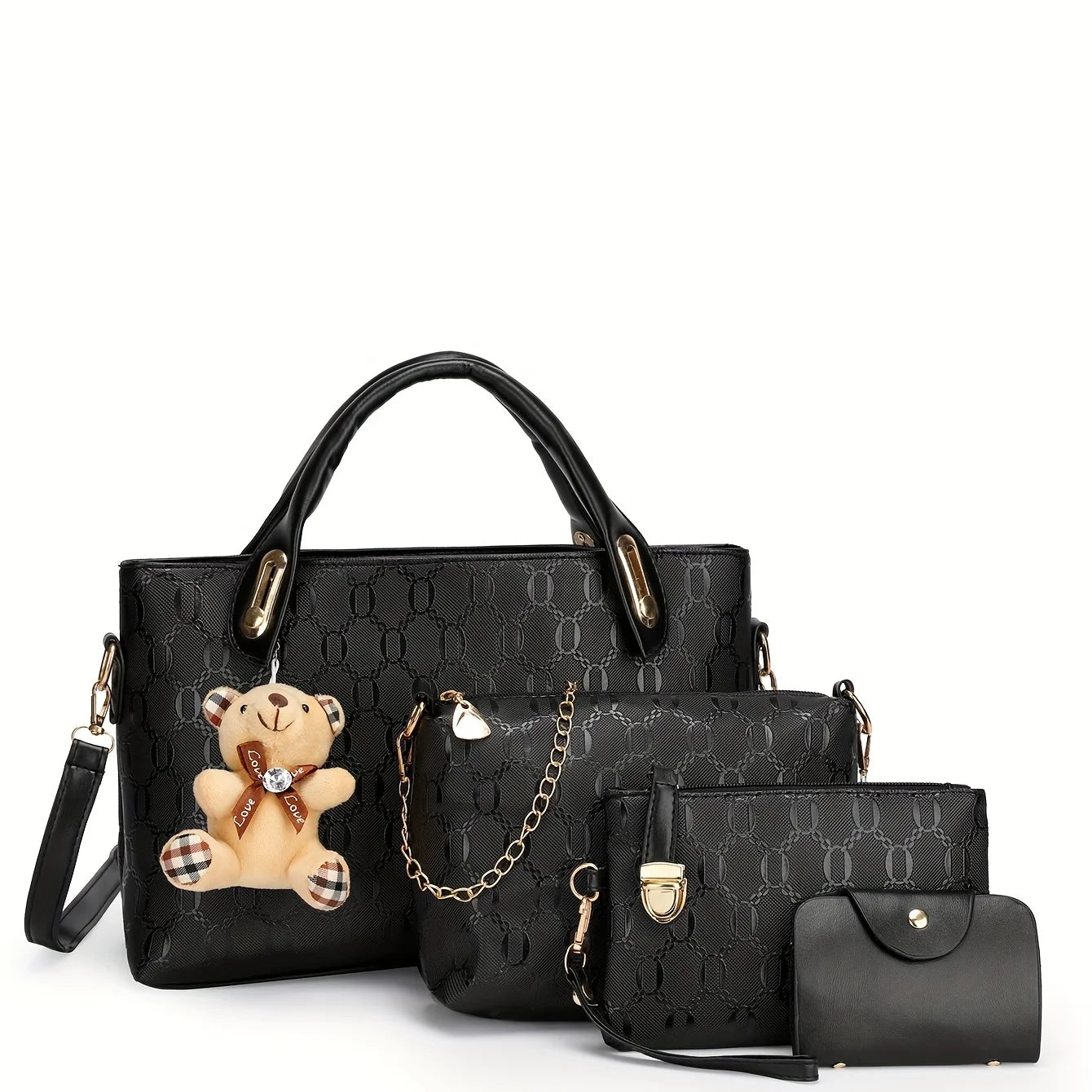 4PCS Geometric Tote Bag Set - Handbag, Crossbody, Clutch & Card