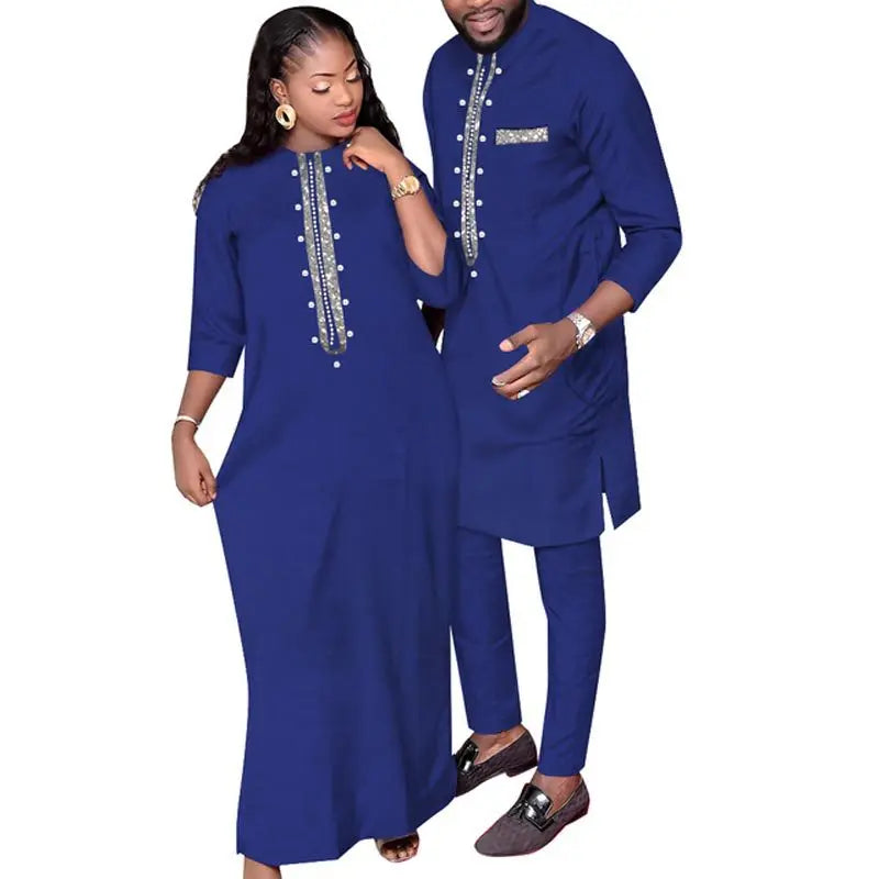 African Couples Wedding Outfits | Bazin Riche Dress & Men’s Suit