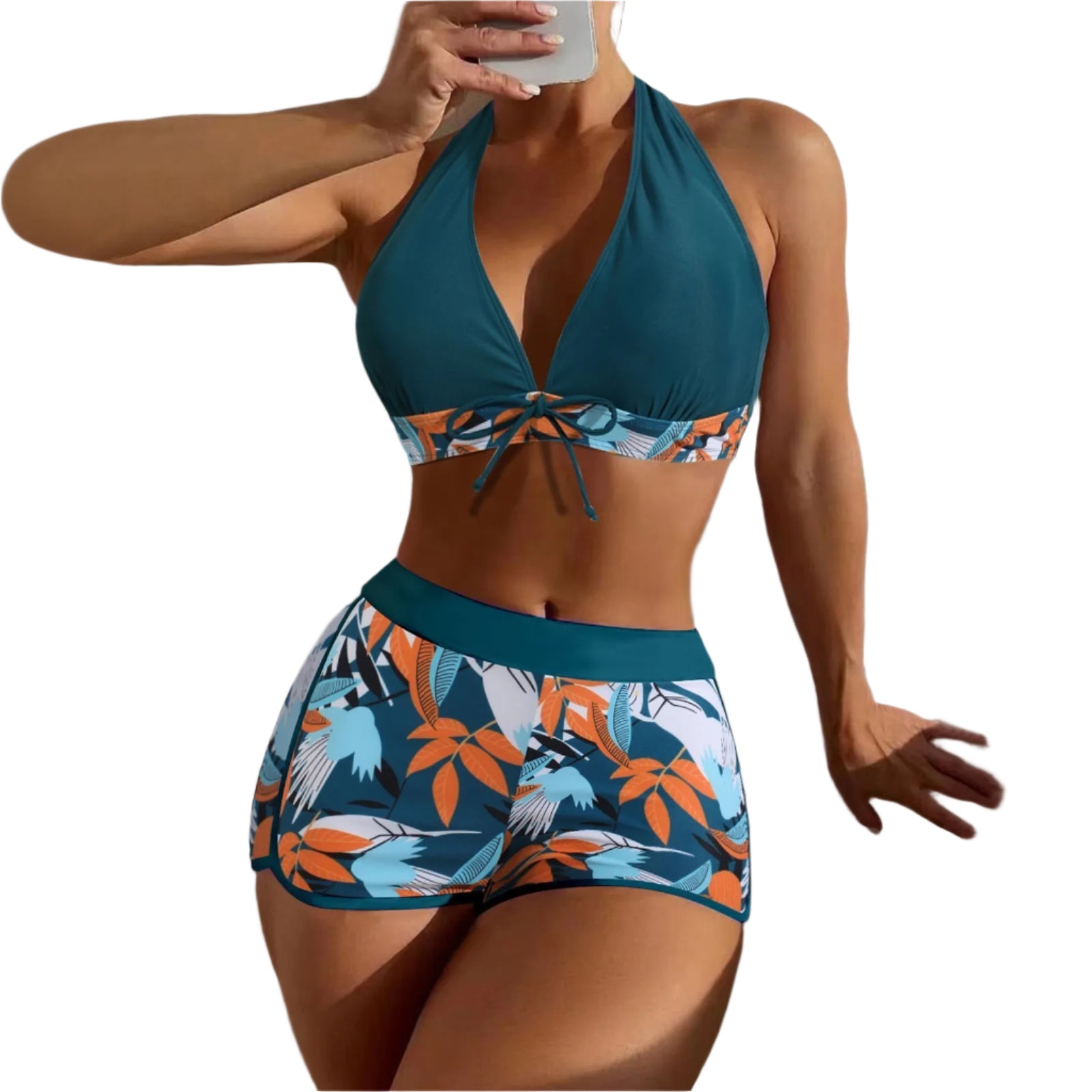 High Waist Plant Print Bikini Set – 2-Piece Swimwear for Women