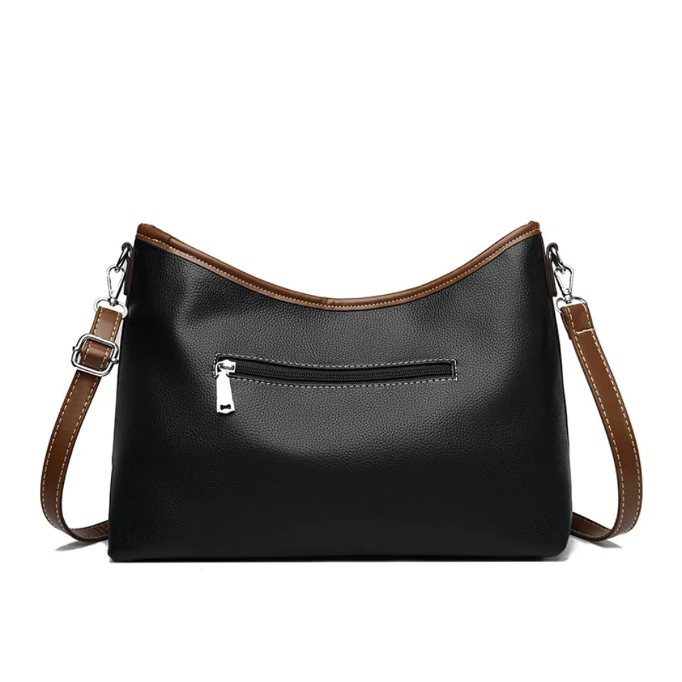 Soft PU Leather Shoulder Bag - Color Contrast Crossbody Tote for Women