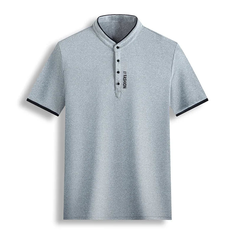 Men’s Stand-Up Collar Solid Color T-Shirt – Breathable Summer Casual Top