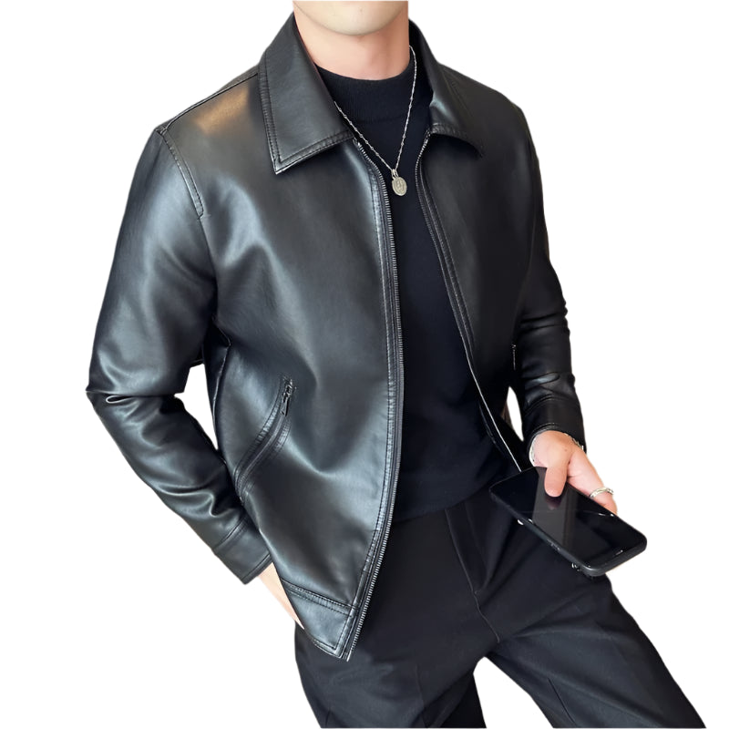 Men's Bomber Leather Jacket: Anti-Wind Lapel, Slim Fit Autumn Coat