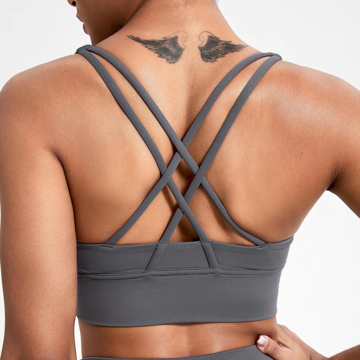 Women's Push-Up Cross-Back Sports Bra – Shockproof & Breathable Workout Crop Top - JVMCL