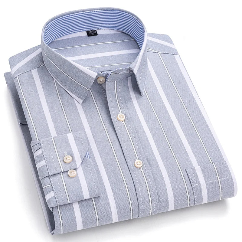 Men’s 100% Cotton Plaid Oxford Shirt – Smart Casual Plus Size 7XL