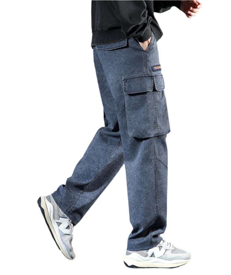 Men’s Paratrooper Cargo Jeans – Loose Fit Wide Leg Stretch Denim