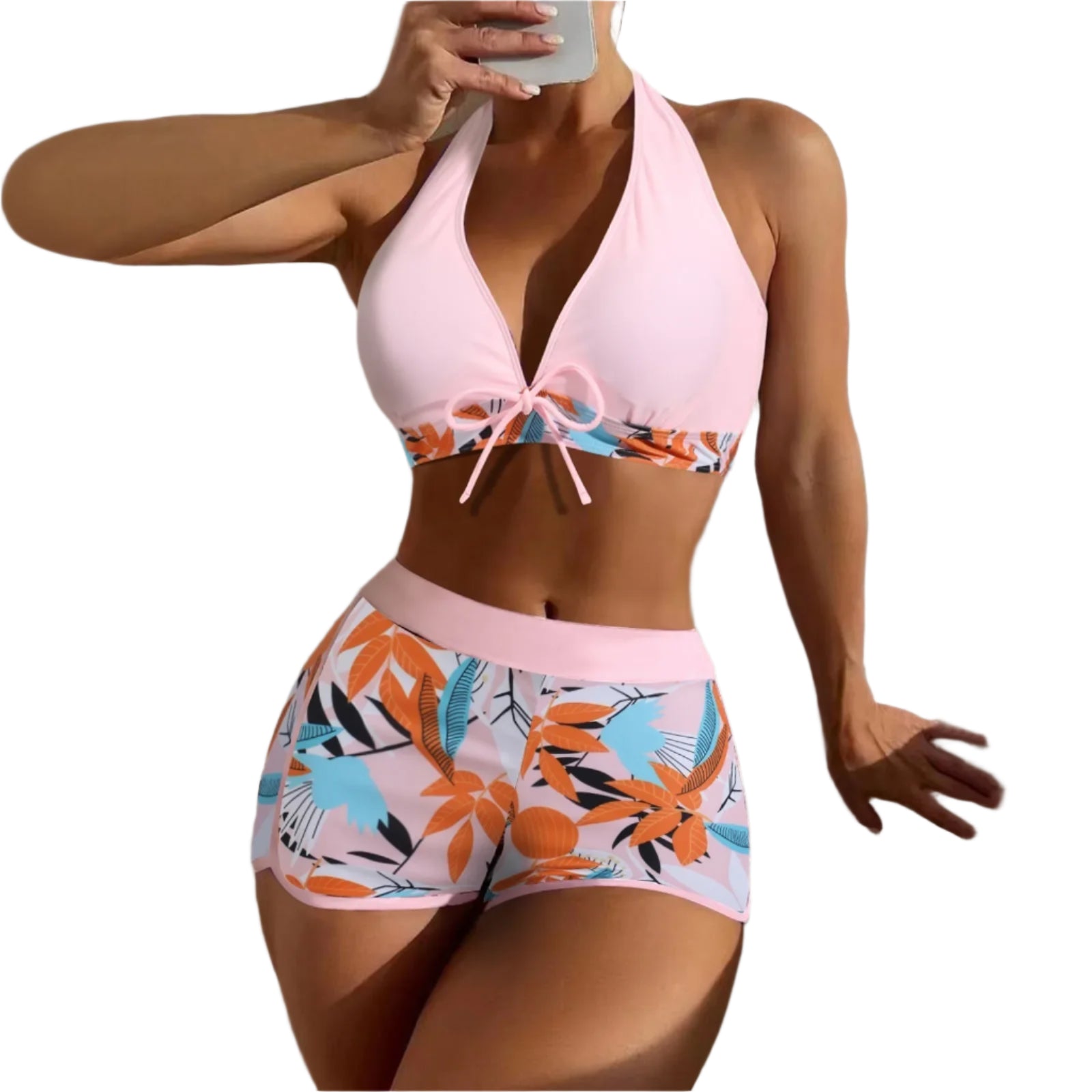 High Waist Plant Print Bikini Set – 2-Piece Swimwear for Women