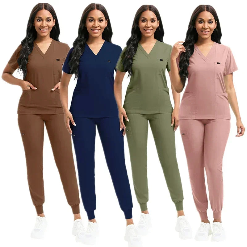 Multicolor Unisex Medical Scrubs Set - Short Sleeve V-Neck Workwear